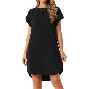 Women's Short Sleeve T-Shirt Dress Casual Crewneck Mini Dress w Pockets Black
